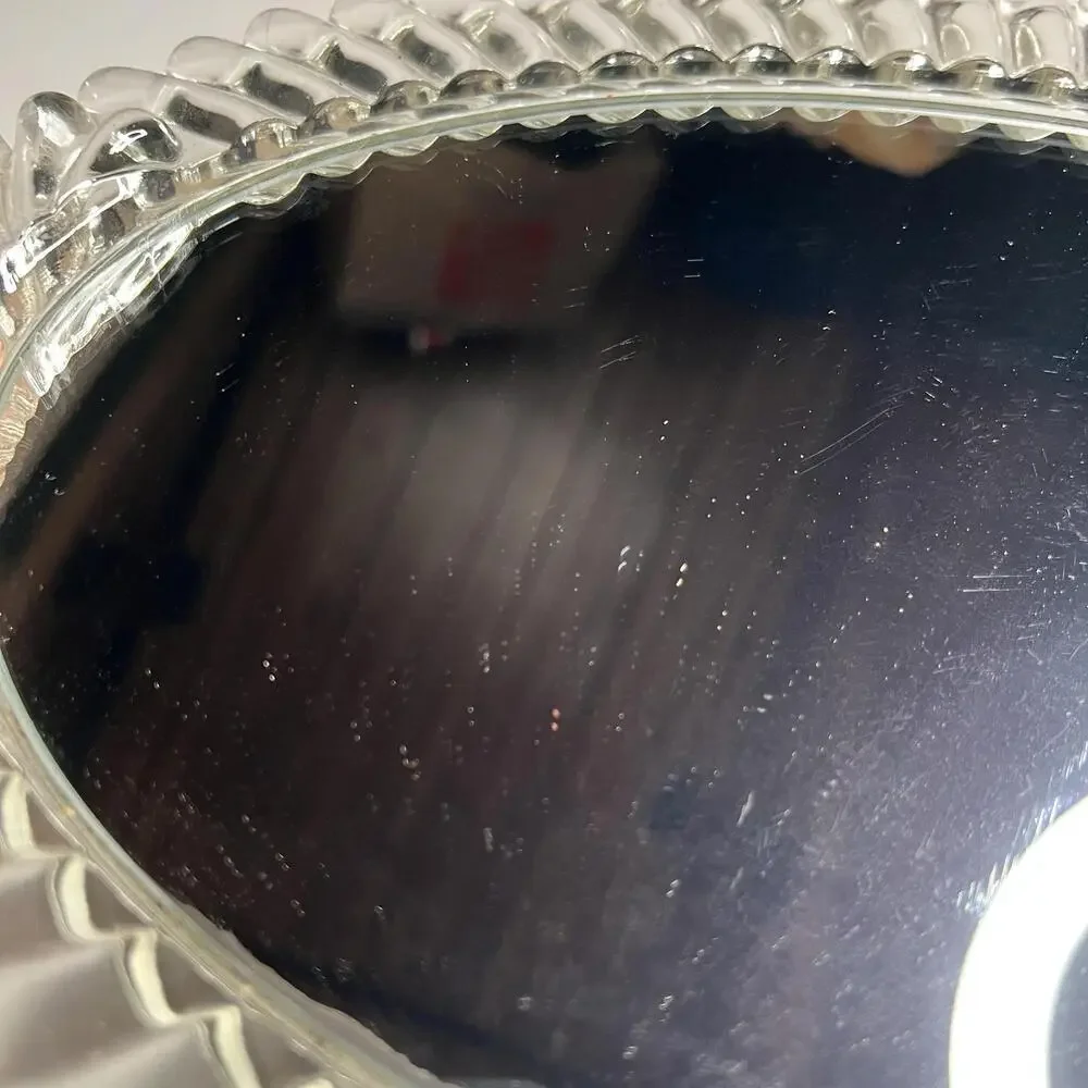 Vintage Oval Glass Vanity Mirror Tray‎ Clear Scalloped Edge Made In USA Decor
